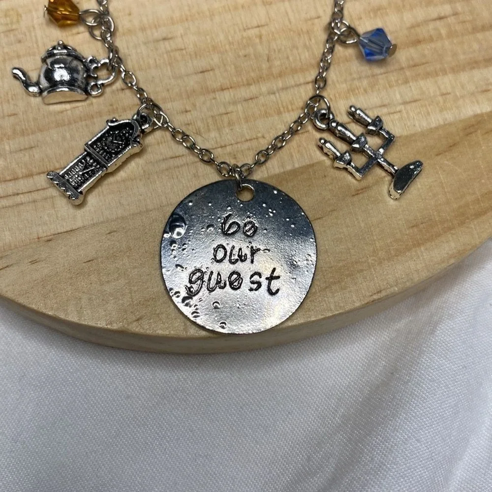 Beauty and the Beast Charm Necklace Be Our Guest Disney Belle Inspired *Flaw GUC